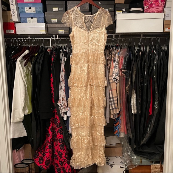NWT Romantic Daydreamer Champagne Lace Tiered Maxi Dress - Picture 5 of 14